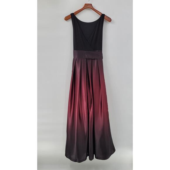 SLNY Ombre Satin Wrap Gown Size 10 Black Maroon Formal Maxi Dress Evening - Picture 1 of 16